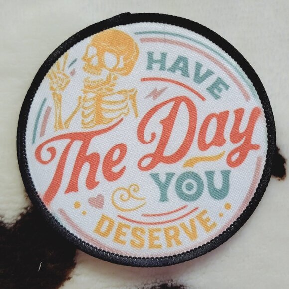 Skull Day You Deserve DYI Fabric Hat Patch Glue Iron On Sew Custom Hat Patch - Picture 1 of 4